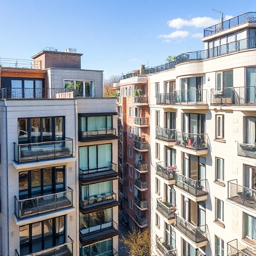 A modern cityscape of Penza with a focus on residential buildings featuring various styles of balcony and loggia glazing, including panoramic windows, sliding doors, and traditional frames. The image should depict a sunny day with clear skies, highlighting the architectural diversity and the aesthetic appeal of the glazing solutions.