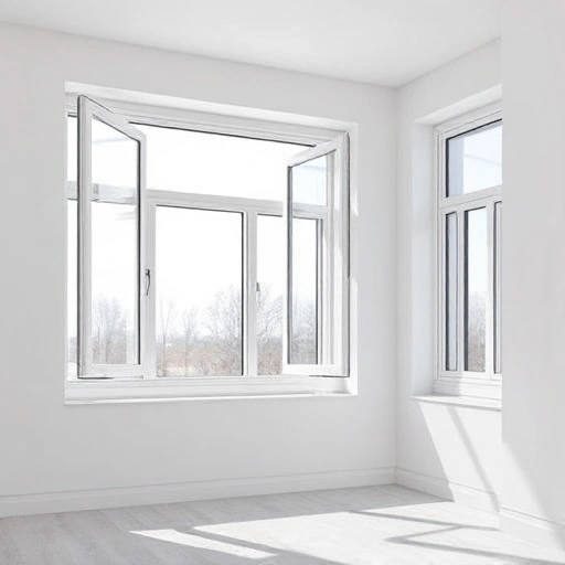 A modern, well-lit room with large plastic windows from ttps://krasnodar.okna-ecoplast, showcasing their sleek design, energy efficiency, and durability. The windows should be open to display the view outside, with natural light filling the room. The interior should be minimalistic and clean, highlighting the benefits of the plastic windows such as insulation and noise reduction.