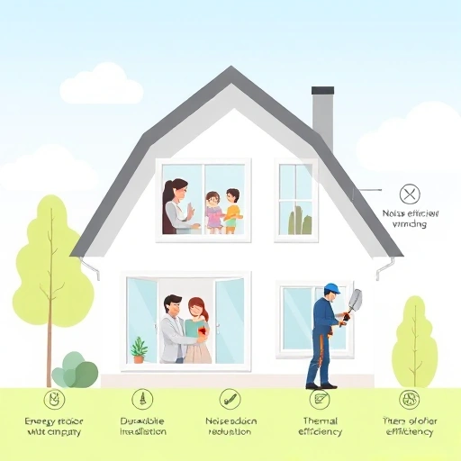 A modern, clean illustration showing the advantages of partnering with a window installation company in Krasnodar: a stylized house with energy-efficient windows, a satisfied family inside, a technician installing windows with precision tools, and subtle icons representing durability, noise reduction, and thermal efficiency — all in a bright, professional, minimalist design with soft natural lighting and a color palette of whites, light grays, and sky blue.