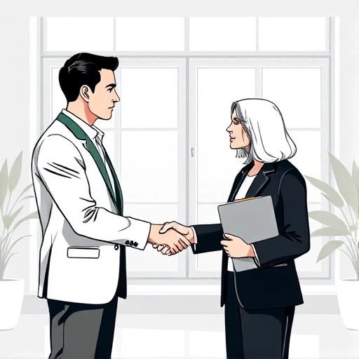 A modern, clean illustration of a professional office setting with a person shaking hands with a representative from a window company, showing high-quality PVC windows in the background, symbolizing trust and collaboration, with subtle branding elements like a logo on a folder or tablet, soft natural lighting, minimalistic design, no text or numbers visible